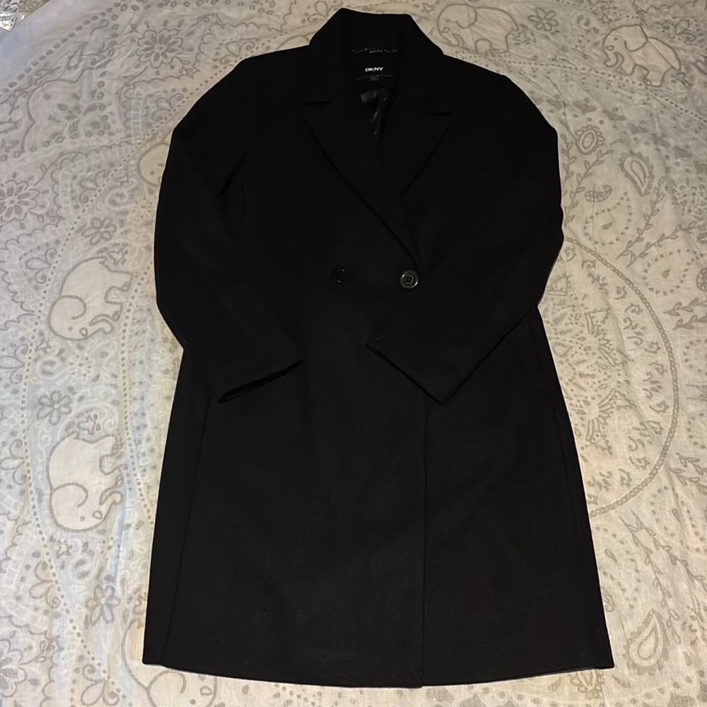 NWT DKNY Solid Black Fashion Coat Faux Wool - Picture 2 of 6